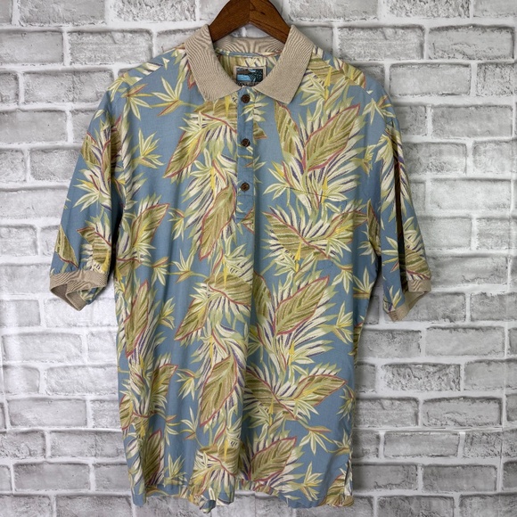 VTG Cooke Street Primary Blue Tropical Hawaiian Collared Polo Shirt Mens Large - Picture 1 of 6